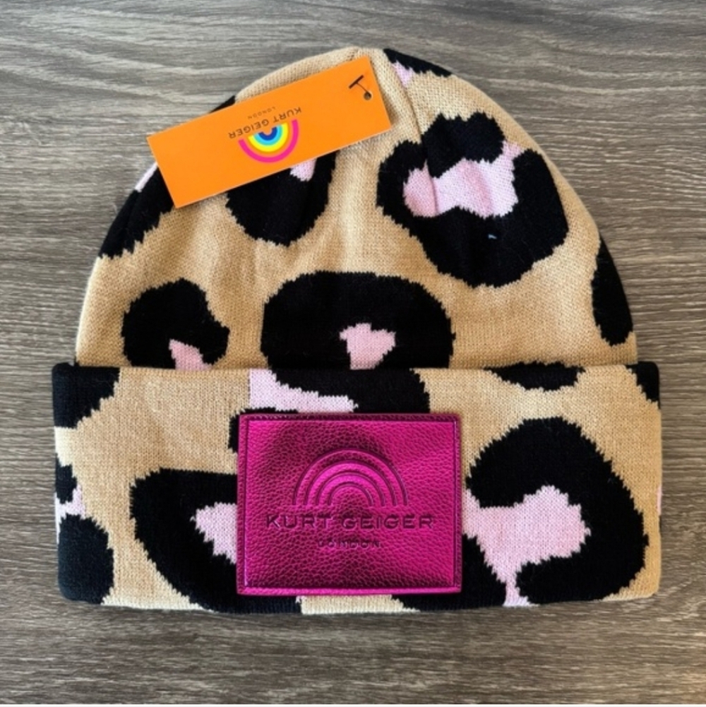 Kurt Geiger Southbank Knit Leopard Beanie, NWT